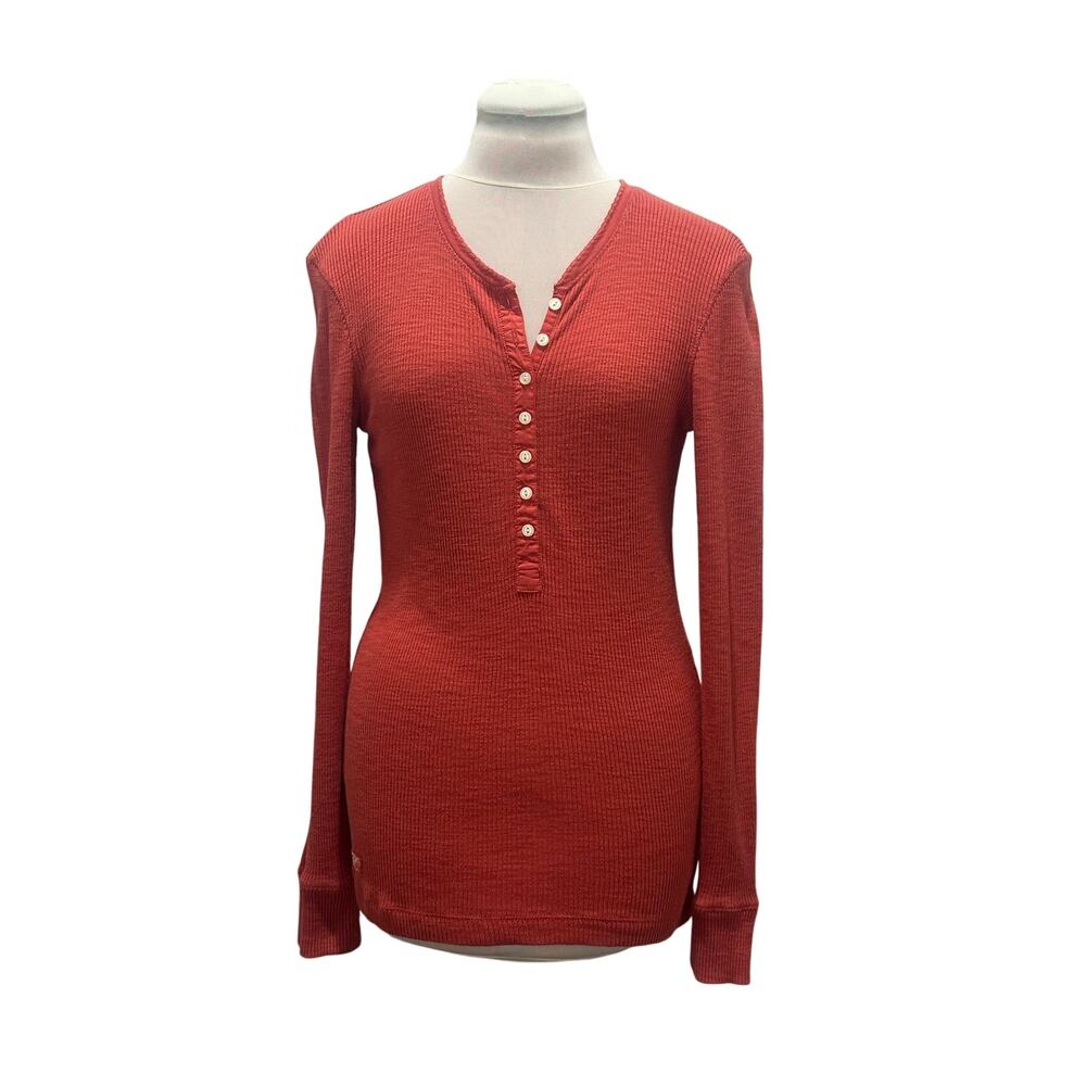 LAUREN Ralph Lauren Pumpkin Spice Rib Knit Cotton Blend Henley SMALL Fitted Fall